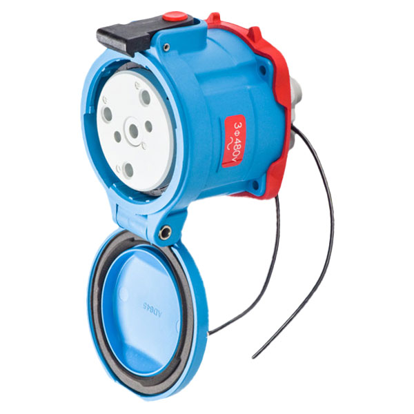 DS100C RECEPTACLE POLY BLUE SIZE 4 TYPE 4X IP 69 3P+G 100 A 480 VAC 60 Hz +2 AUX