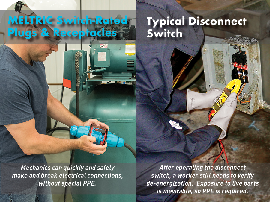 Ensure electrical safety in mining with MELTRIC Switch-Rated Plugs and Receptacles v. Typical Disconnect Switch Image
